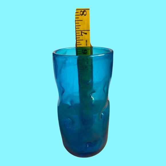 Vintage Single BLENKO Dark Blue Pinched Dimple 6.25” Handblown Glass Tumbler - Picture 5 of 8